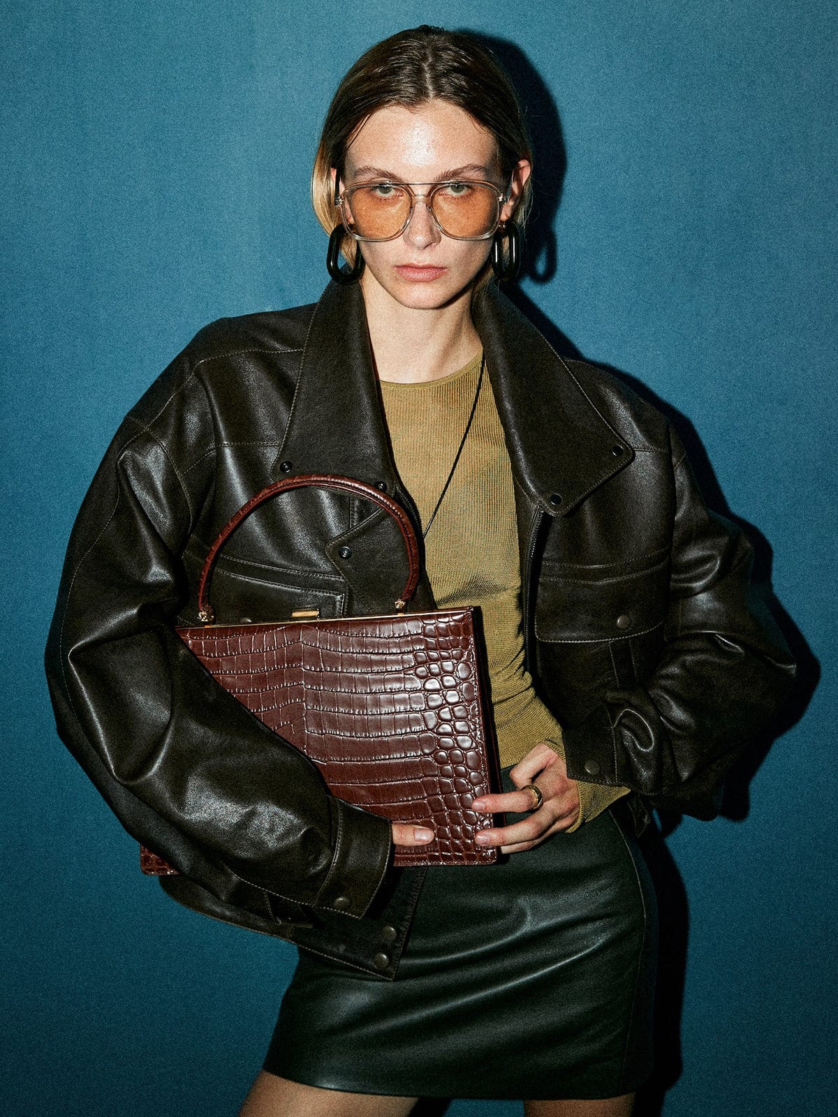 Frigg | Veste femme rétro en similicuir, veste décontractée en PU, vêtement d'extérieur marron élégant