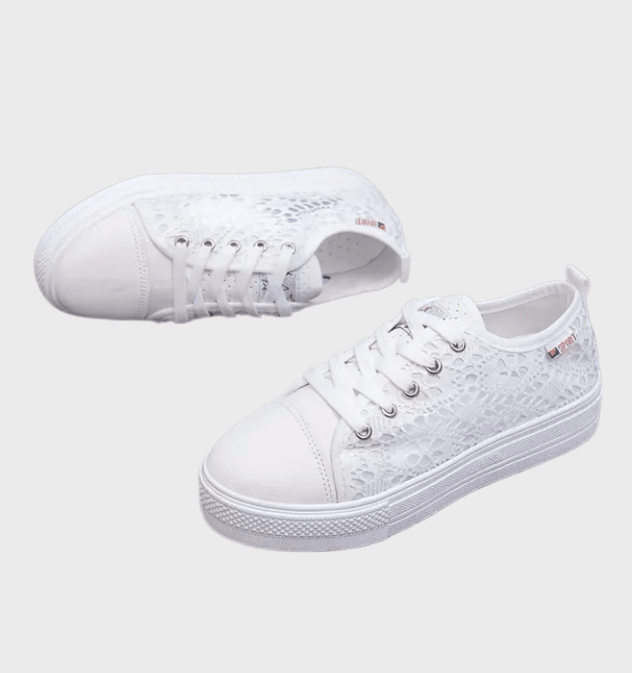 Lacette | Baskets blanches légères pour femme avec lacets - Respirantes, élégantes et décontractées