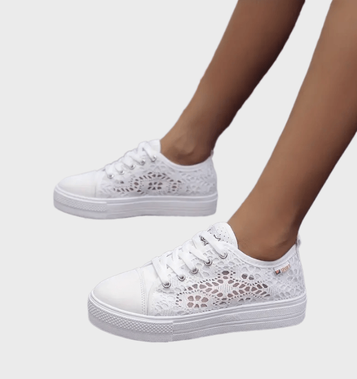 Lacette | Baskets blanches légères pour femme avec lacets - Respirantes, élégantes et décontractées