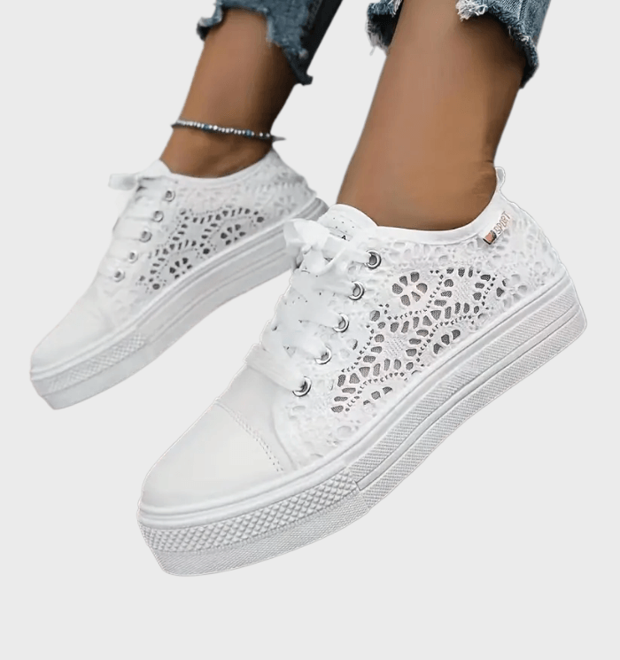 Lacette | Baskets blanches légères pour femme avec lacets - Respirantes, élégantes et décontractées