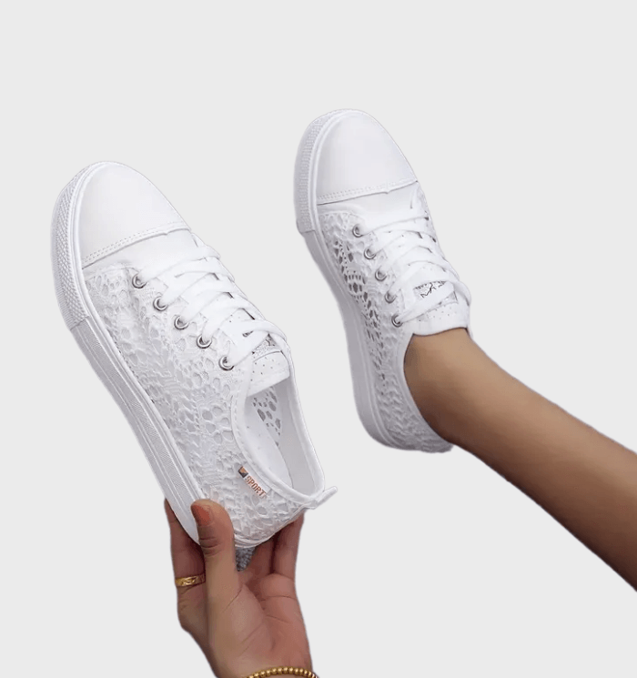 Lacette | Baskets blanches légères pour femme avec lacets - Respirantes, élégantes et décontractées