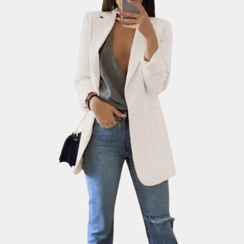 Solivine | Blazer long élégant et cintré pour femme – Veste chic et formelle, idéale pour le bureau
