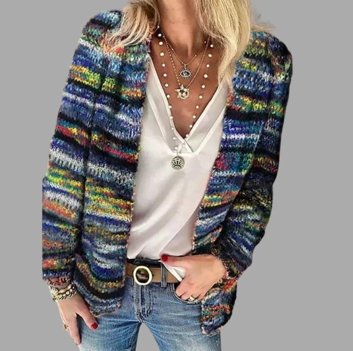 Fynara | Farbenfrohe, grob gestrickte Strickjacke für Damen – Stilvoller Oversize-Pullover, warm und bequem