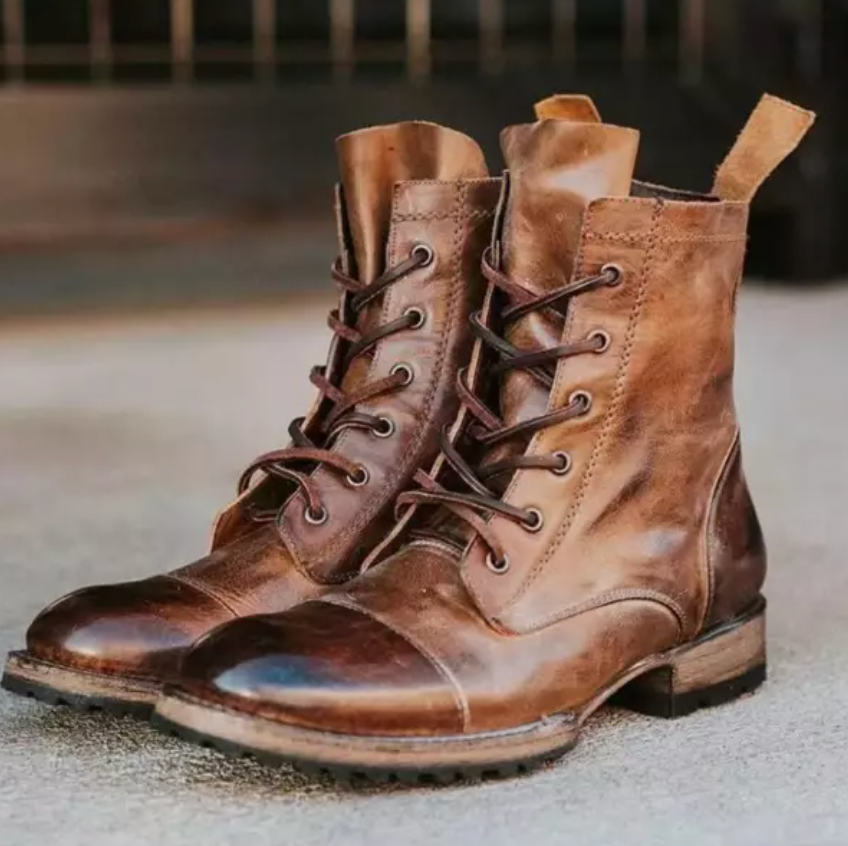 Oldrick | Vintage-Herrenstiefel aus Leder mit Schnürung, klassische Winterarbeitsstiefel