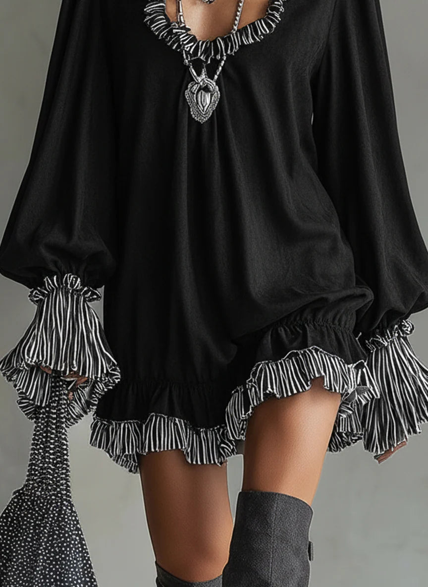Tovira | Mini-jurk met strepen – met ruches: elegante avondlook voor dames