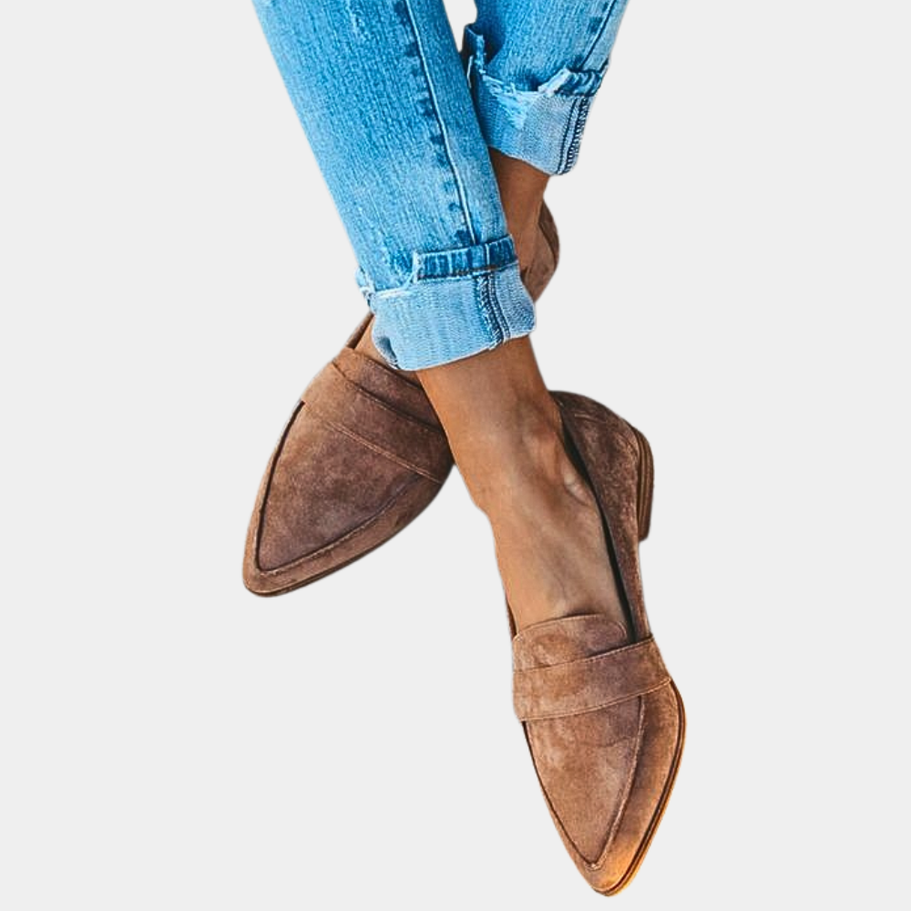 Evoque | Mocassins en daim pour femme – chaussures élégantes à enfiler, bout pointu et confortables