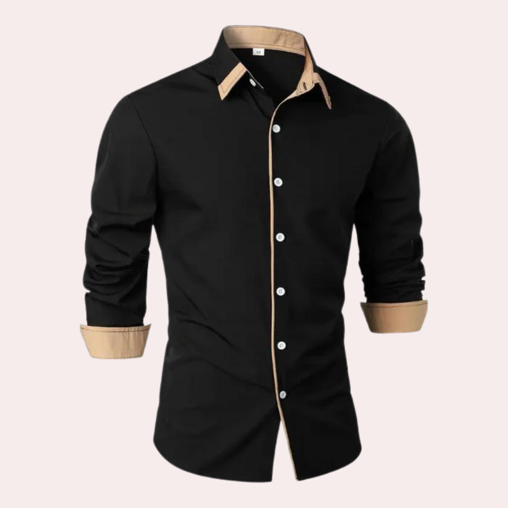 Elion | Chemise homme à manches longues – Col et liseré contrastés, coupe ajustée, chemise élégante