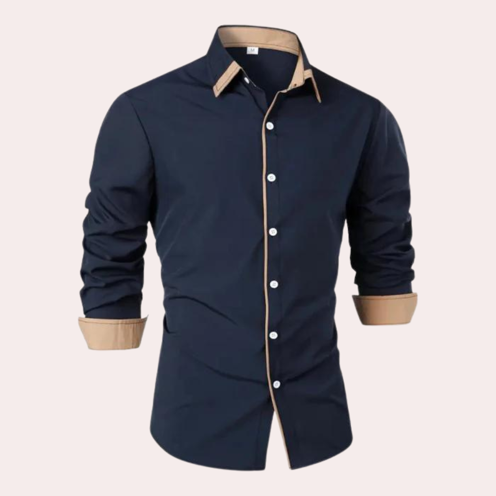 Elion | Chemise homme à manches longues – Col et liseré contrastés, coupe ajustée, chemise élégante