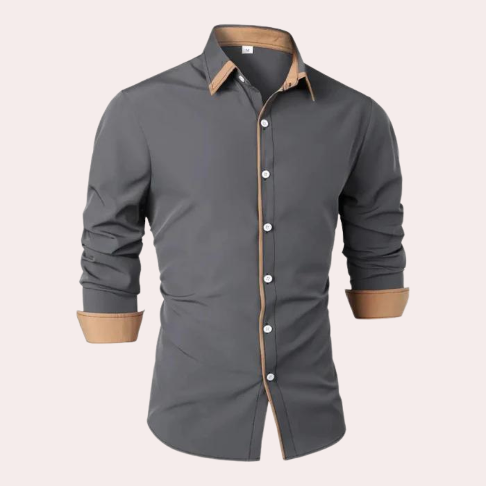 Elion | Chemise homme à manches longues – Col et liseré contrastés, coupe ajustée, chemise élégante