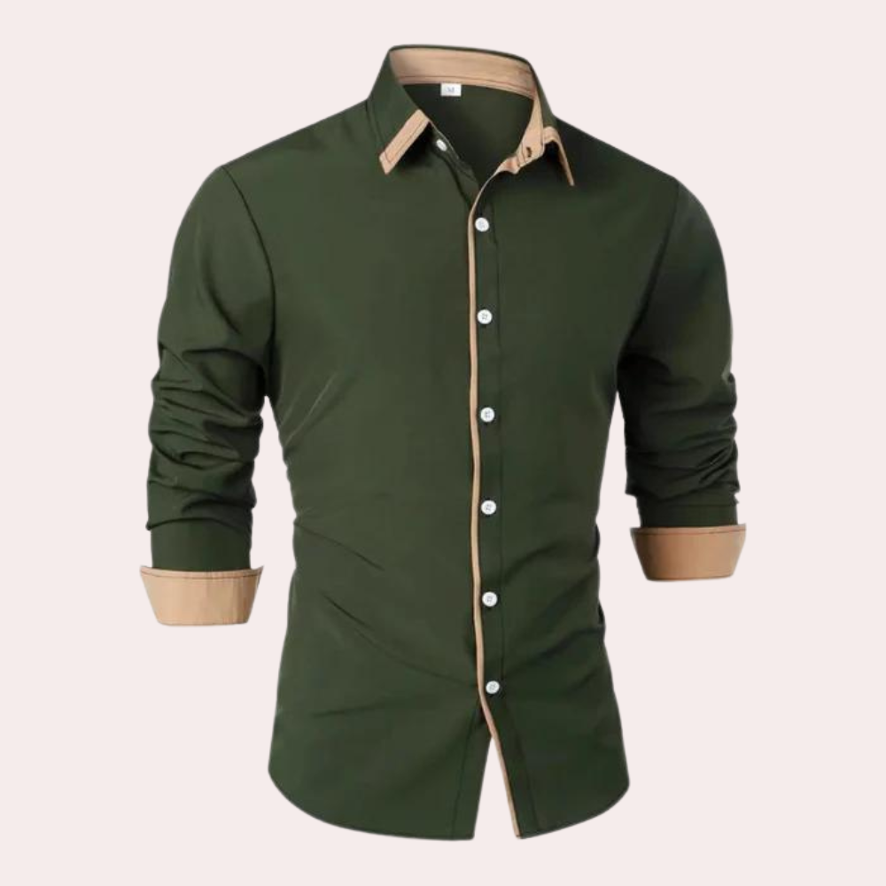 Elion | Chemise homme à manches longues – Col et liseré contrastés, coupe ajustée, chemise élégante