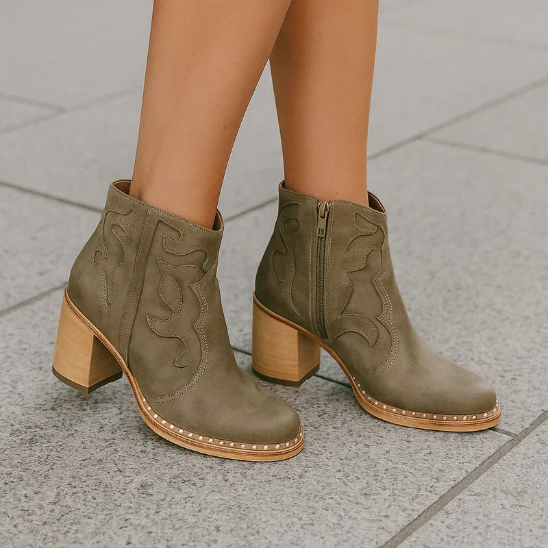 Azmirelle | Western enkellaarzen voor dames – Veganistische leren cowboylaarsjes