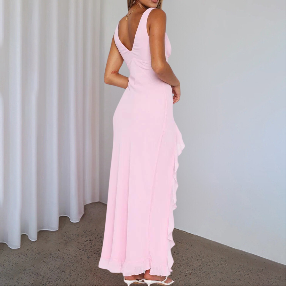 Ondina | Chique maxi-jurk voor dames – mouwloos met V-hals en asymmetrische split