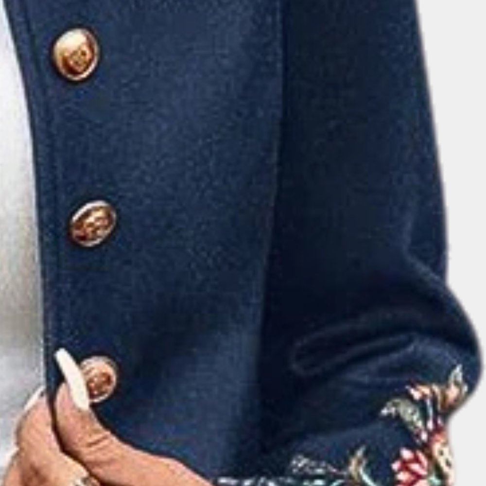 Arlyne | Elegante, getailleerde damesblazer met bloemenborduursel, hoge kraag en slank gesneden model