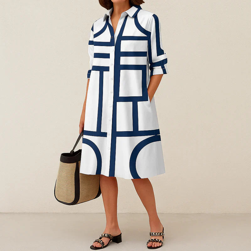 Yalena | Elegante dames overhemdjurk met knoopsluiting – chique en comfortabel voor werk