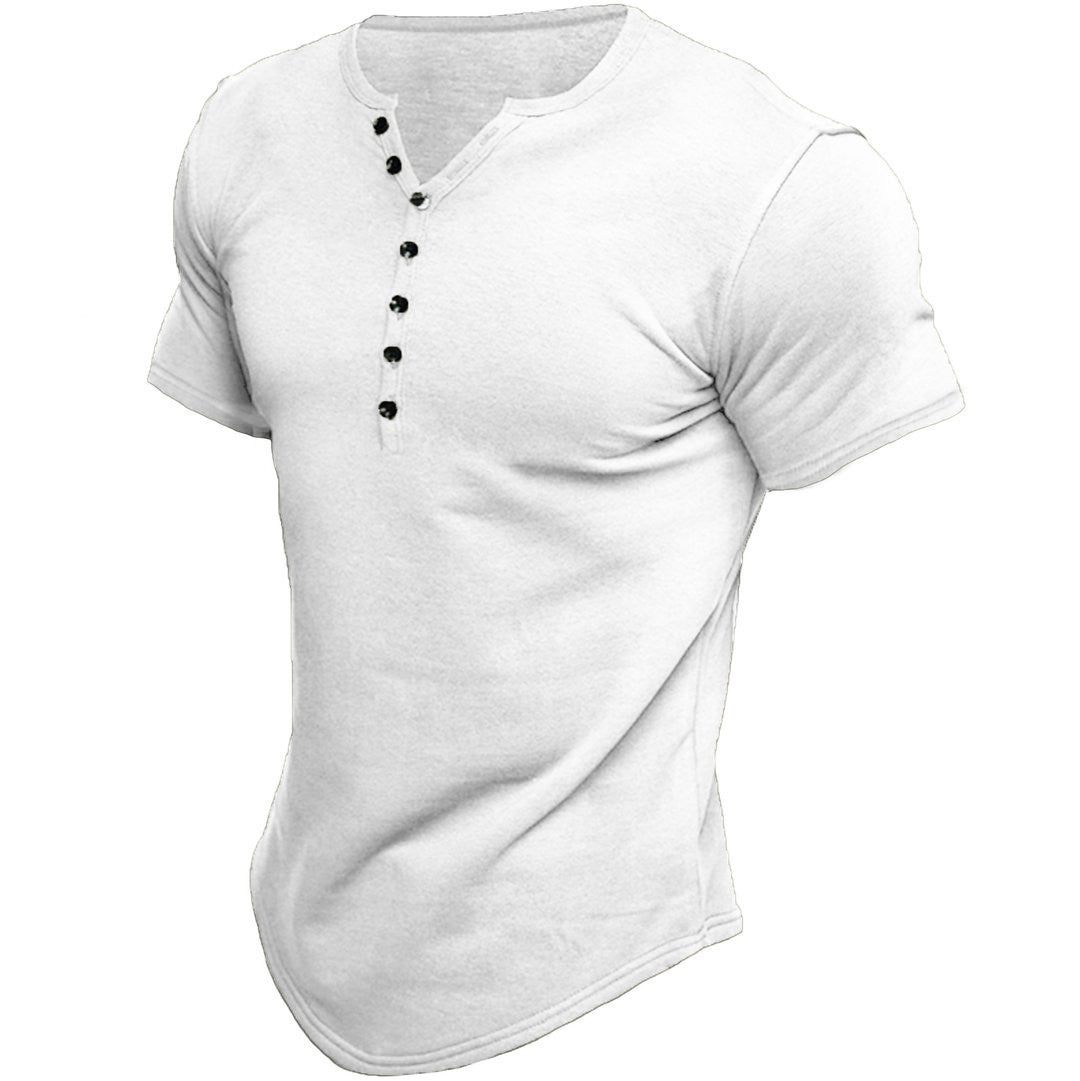 Malcolm | Herren-Henley-T-Shirt mit kurzen Ärmeln – Knopfverschluss, normale Passform