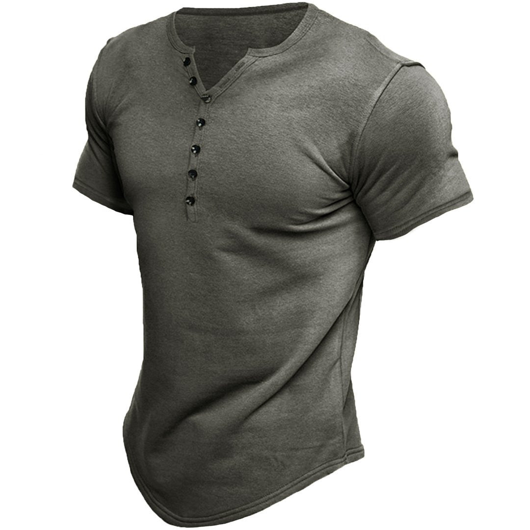 Malcolm | T-shirt Henley à manches courtes pour homme - Fermeture boutonnée, Coupe classique