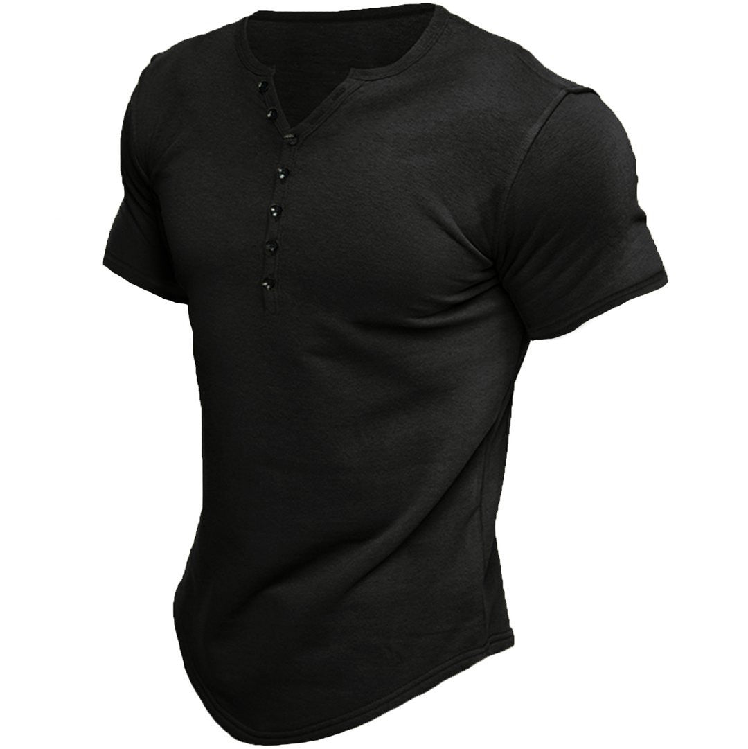 Malcolm | Herren-Henley-T-Shirt mit kurzen Ärmeln – Knopfverschluss, normale Passform