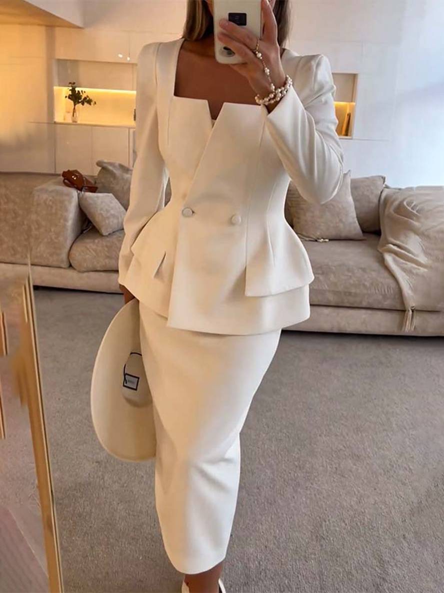 Aelisse | Elegante tweedelige kantoorset voor dames – blazer en maxi-rok