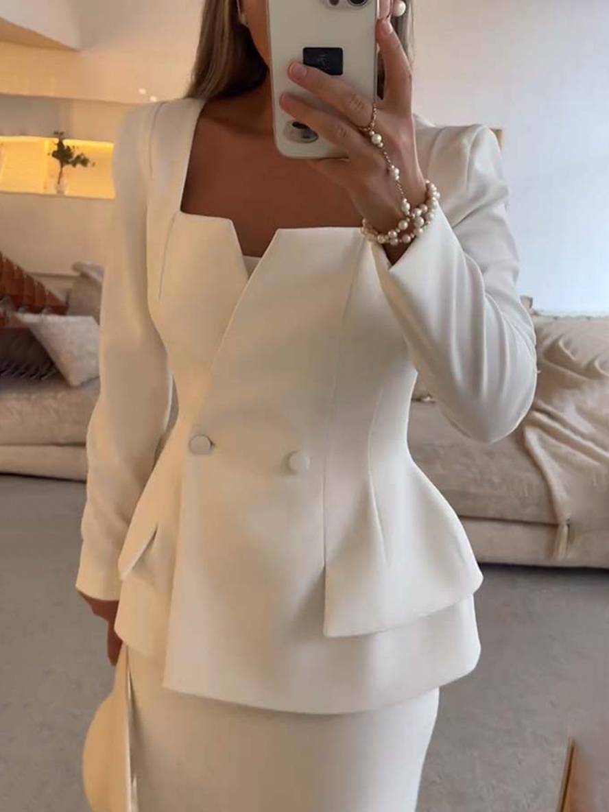 Aelisse | Elegante tweedelige kantoorset voor dames – blazer en maxi-rok