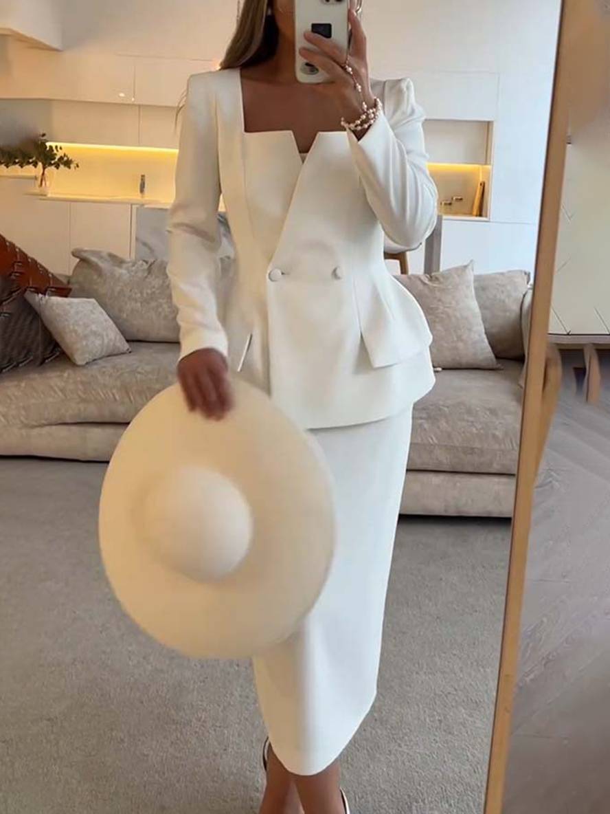 Aelisse | Elegante tweedelige kantoorset voor dames – blazer en maxi-rok