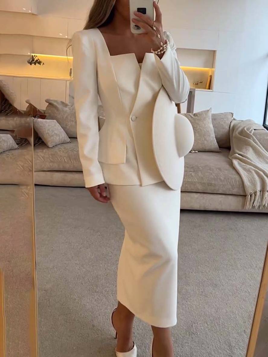 Aelisse | Elegante tweedelige kantoorset voor dames – blazer en maxi-rok
