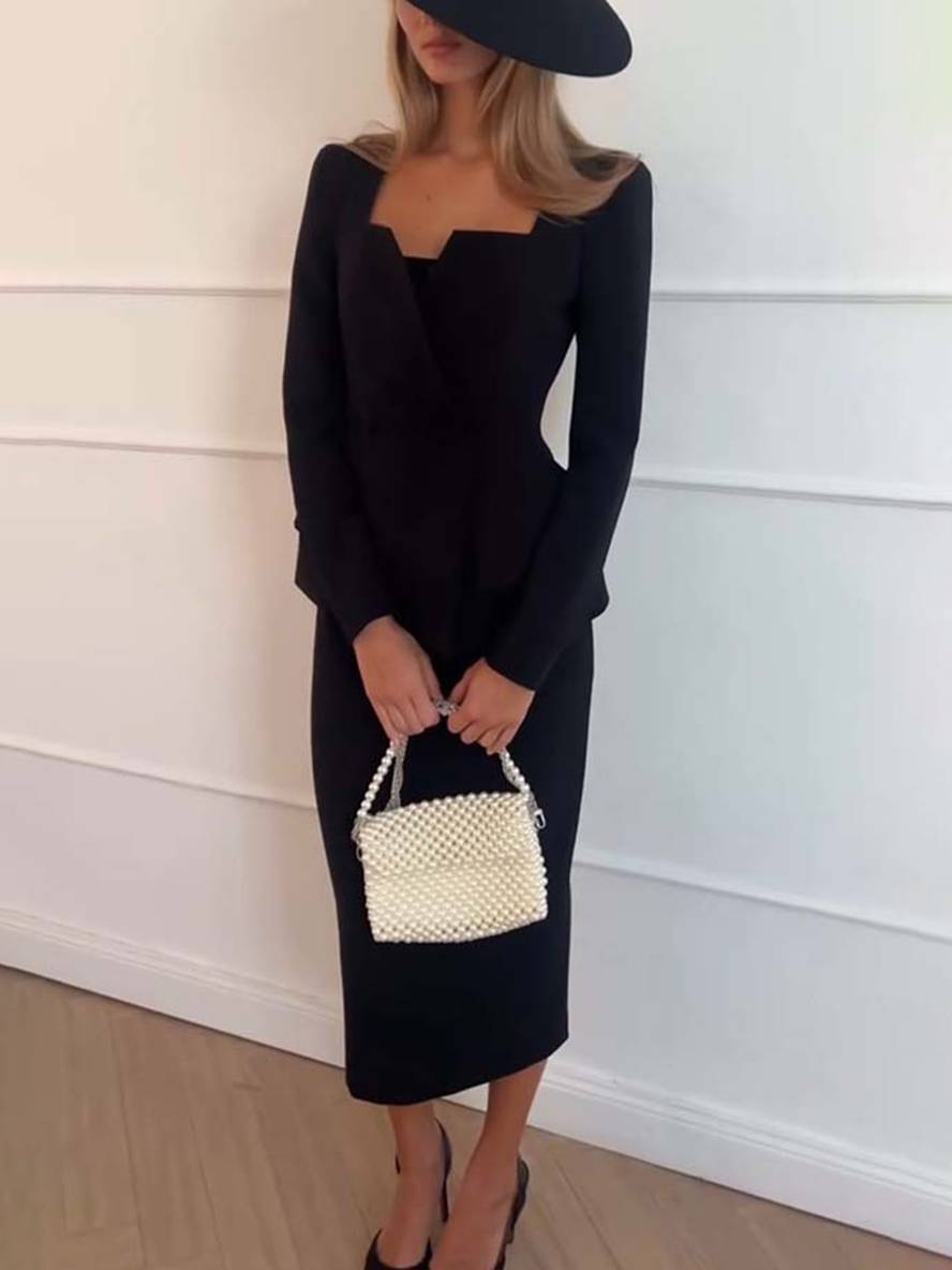Aelisse | Elegante tweedelige kantoorset voor dames – blazer en maxi-rok