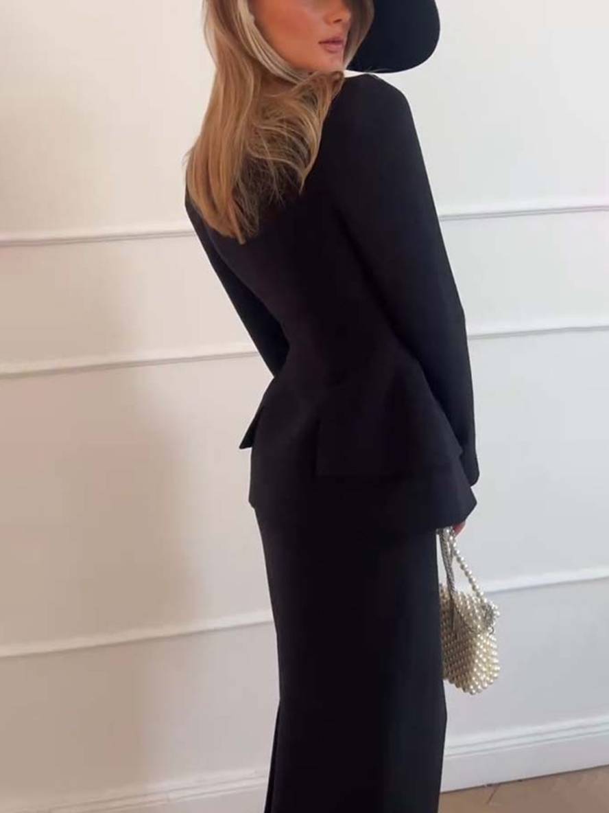 Aelisse | Elegante tweedelige kantoorset voor dames – blazer en maxi-rok