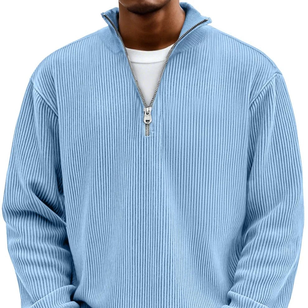 Marekko | Geribbelde katoenen trui met halve rits voor heren – Premium casual pullover, comfortabele pasvorm