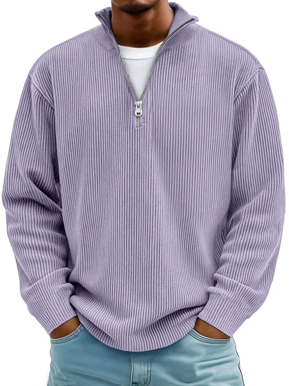Marekko | Geribbelde katoenen trui met halve rits voor heren – Premium casual pullover, comfortabele pasvorm