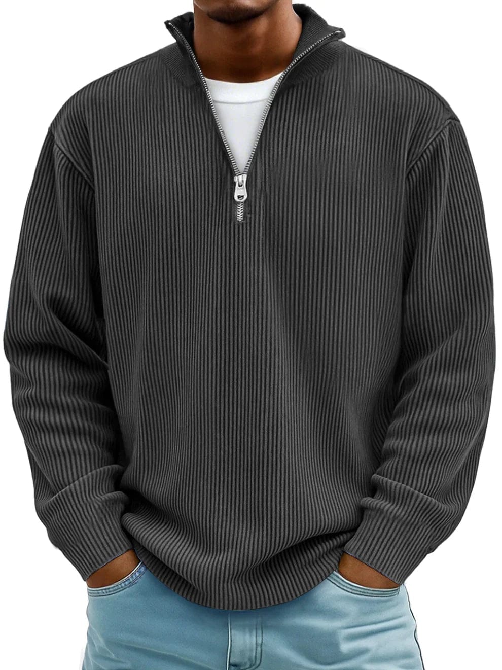 Marekko | Geribbelde katoenen trui met halve rits voor heren – Premium casual pullover, comfortabele pasvorm