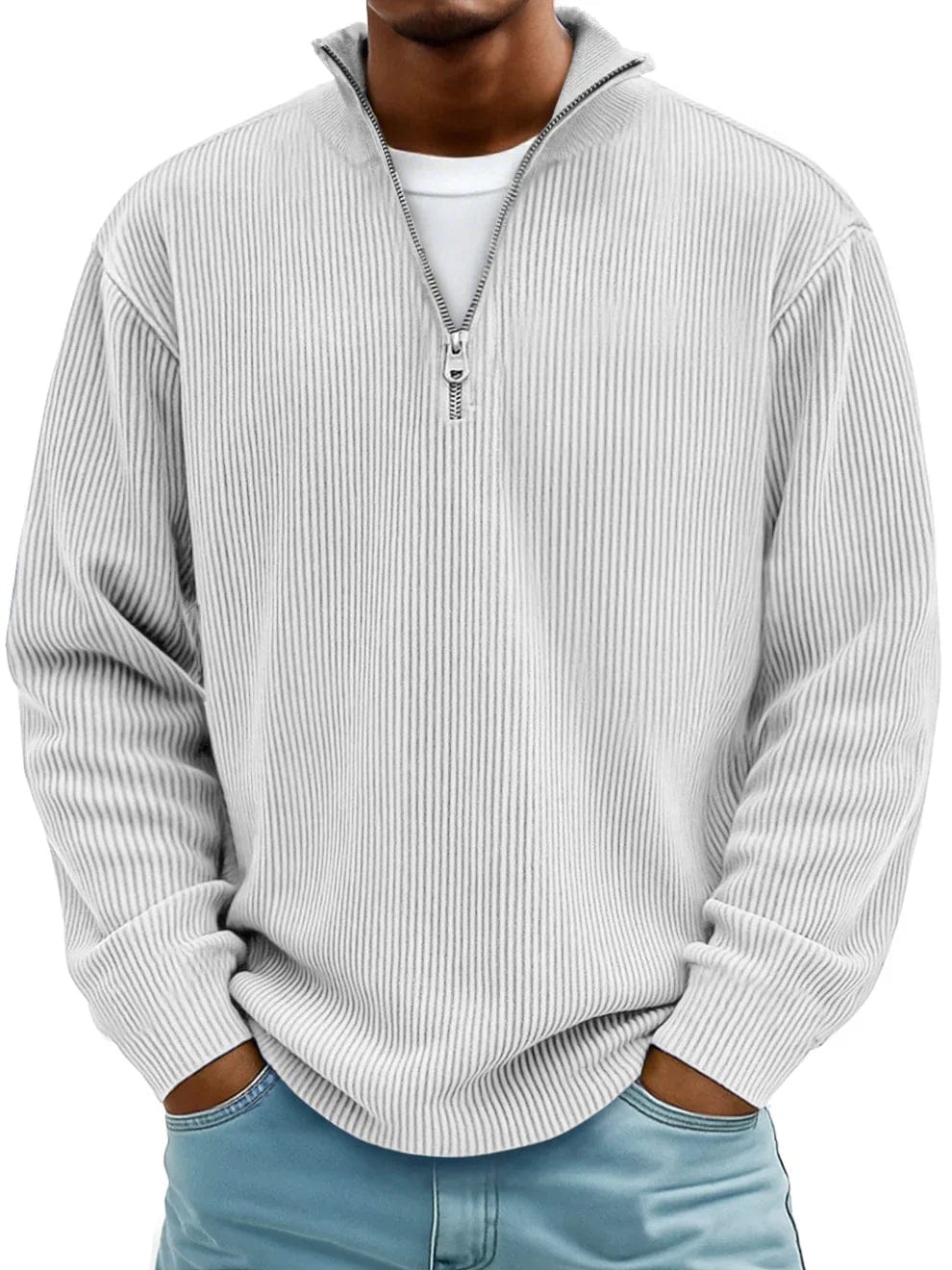 Marekko | Geribbelde katoenen trui met halve rits voor heren – Premium casual pullover, comfortabele pasvorm