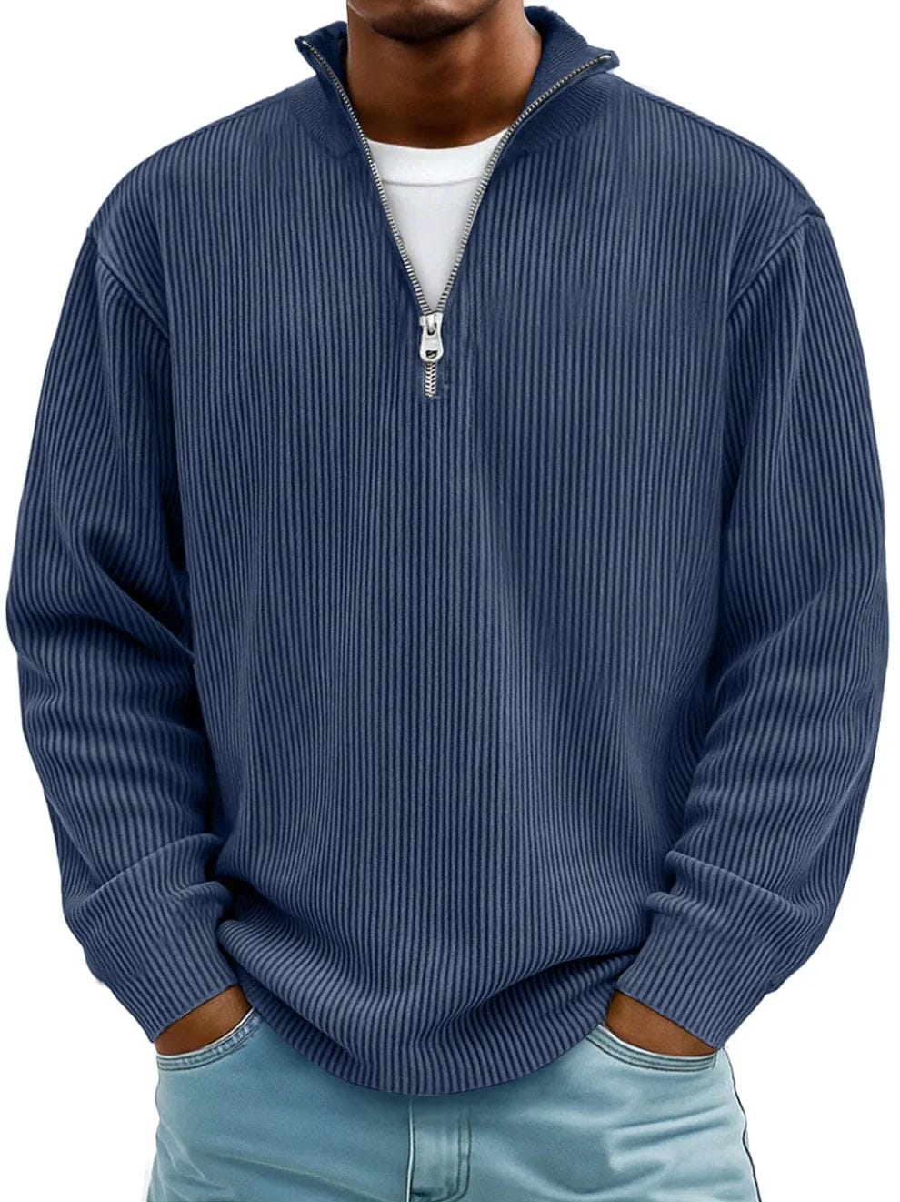 Marekko | Geribbelde katoenen trui met halve rits voor heren – Premium casual pullover, comfortabele pasvorm