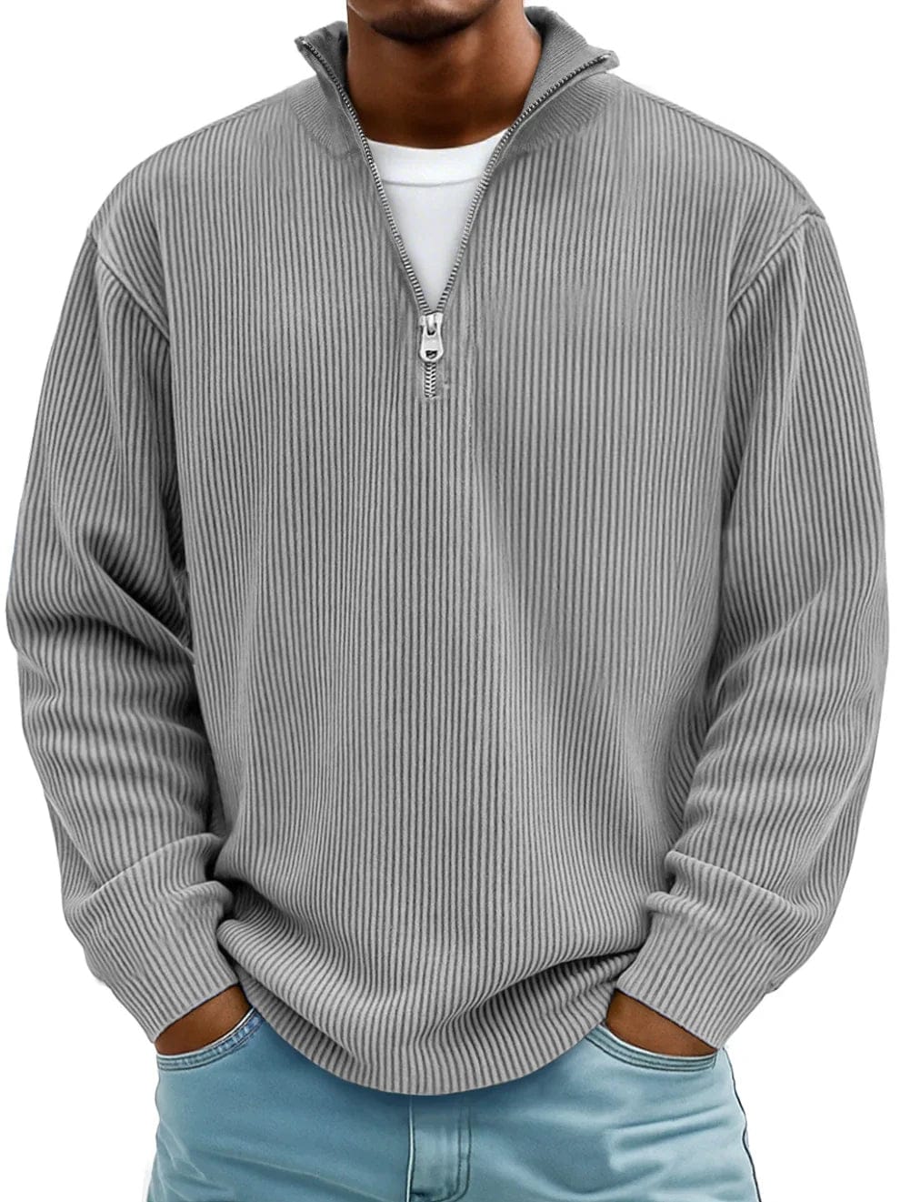 Marekko | Geribbelde katoenen trui met halve rits voor heren – Premium casual pullover, comfortabele pasvorm