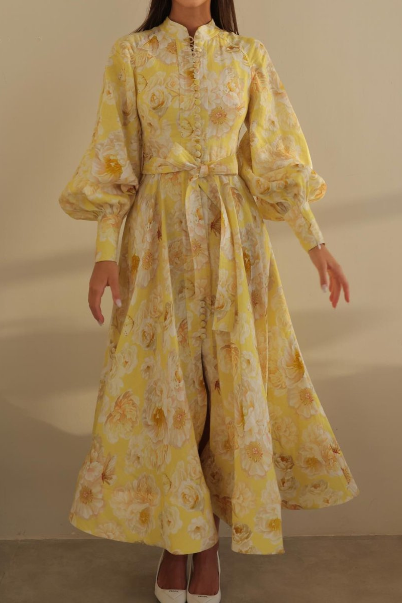 Velia | Maxi-jurk met bloemenprint voor dames – boho elegante lange jurk met ballonmouwen