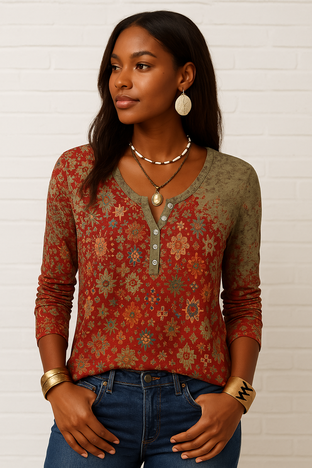 Sirkka | Vrouwen Boho Bloemenprint Blouse - Ademende Lange Mouw Top