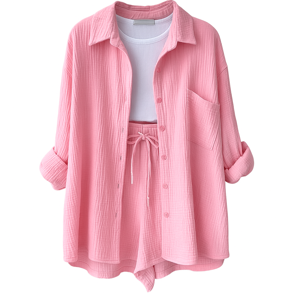 Pexina | 2-delige loungeset voor dames – top met lange mouwen en korte broek
