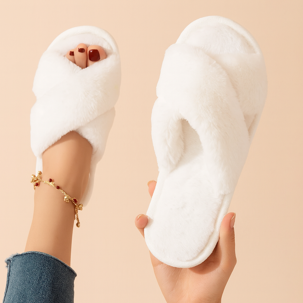 Pryla | Dames open-toe binnenslippers – warme, knusse, antislip huisslippers voor thuis