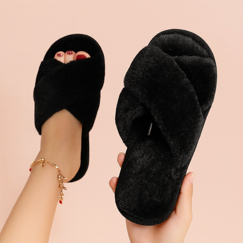 Pryla | Dames open-toe binnenslippers – warme, knusse, antislip huisslippers voor thuis
