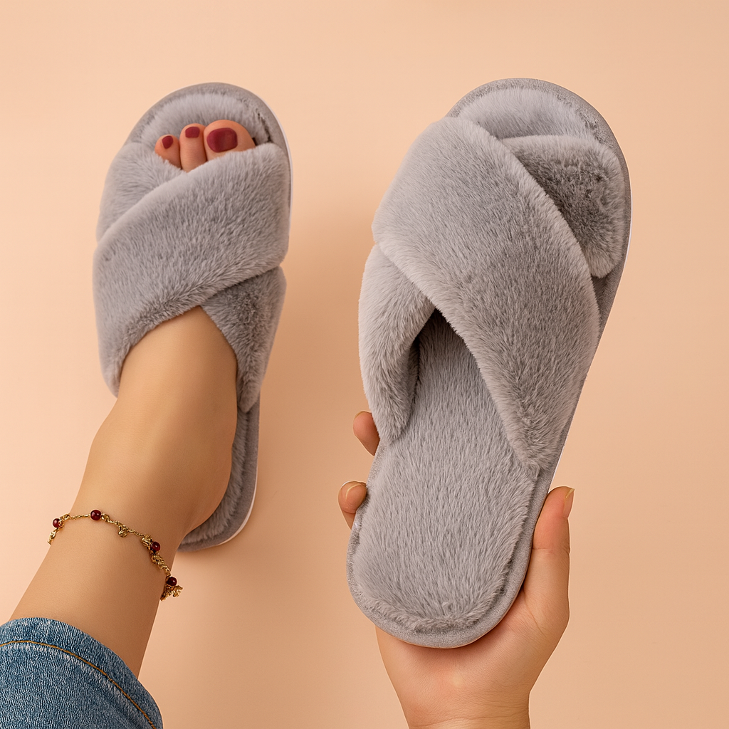 Pryla | Dames open-toe binnenslippers – warme, knusse, antislip huisslippers voor thuis