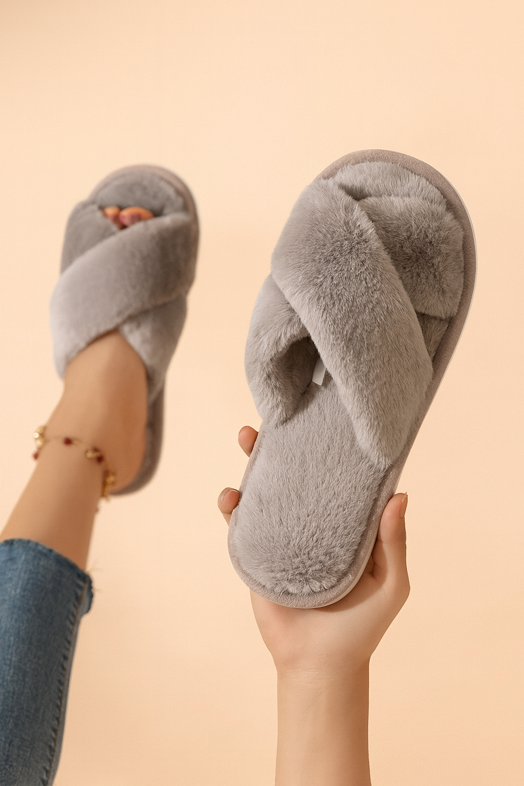 Pryla | Dames open-toe binnenslippers – warme, knusse, antislip huisslippers voor thuis