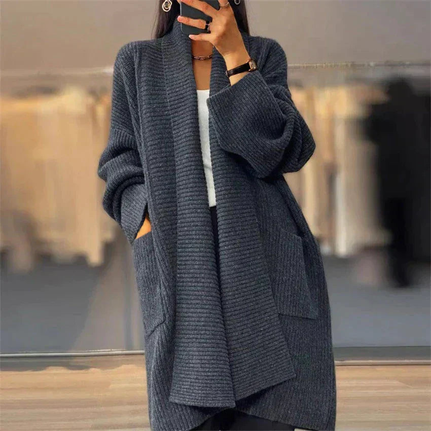 Elsinara | Gilet long ouvert en cachemire - Veste d'hiver douce et confortable en maille, d'inspiration vintage