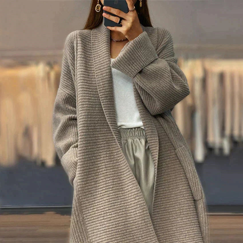 Elsinara | Gilet long ouvert en cachemire - Veste d'hiver douce et confortable en maille, d'inspiration vintage