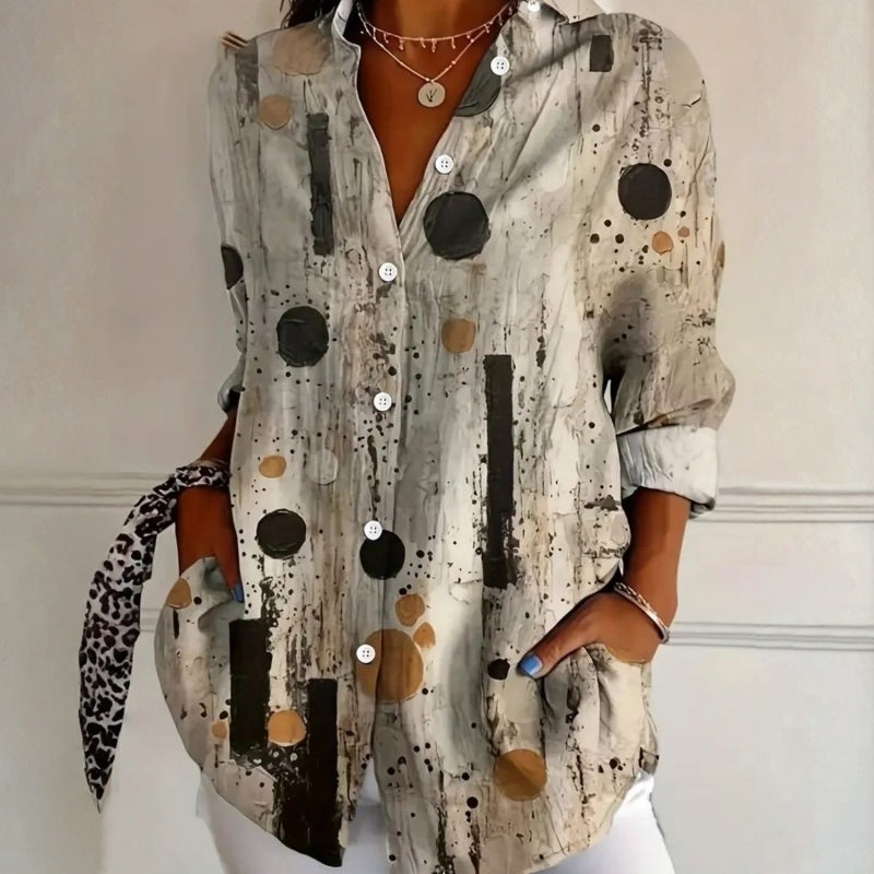 Meya | Vintage blouse met print voor dames – Casual top met retropatroon