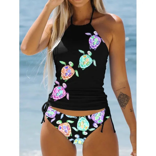 Ciax | Dames bikini set met print – 2-delige halternek badpak, sexy strandbadkleding
