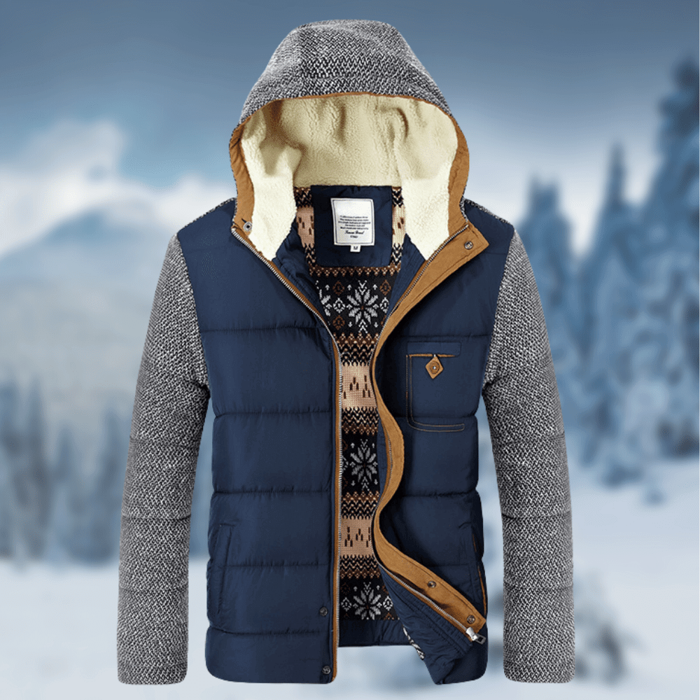 Olyvric | Doudoune homme à capuche – Manteau d'hiver élégant en maille, vêtement d'extérieur chaud et décontracté