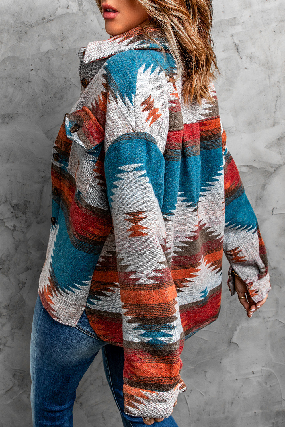 Yorinara | Dames Aztec Shirtjack – Gewassen Shacket met Knopen, Lange Mouwen en Reverskraag
