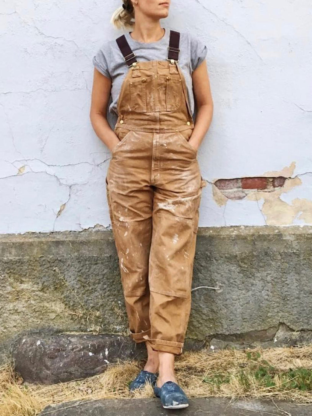 Ismera | Dames canvas tuinbroek met bretels – Werkoveralls met verstelbare bandjes, praktische zakken