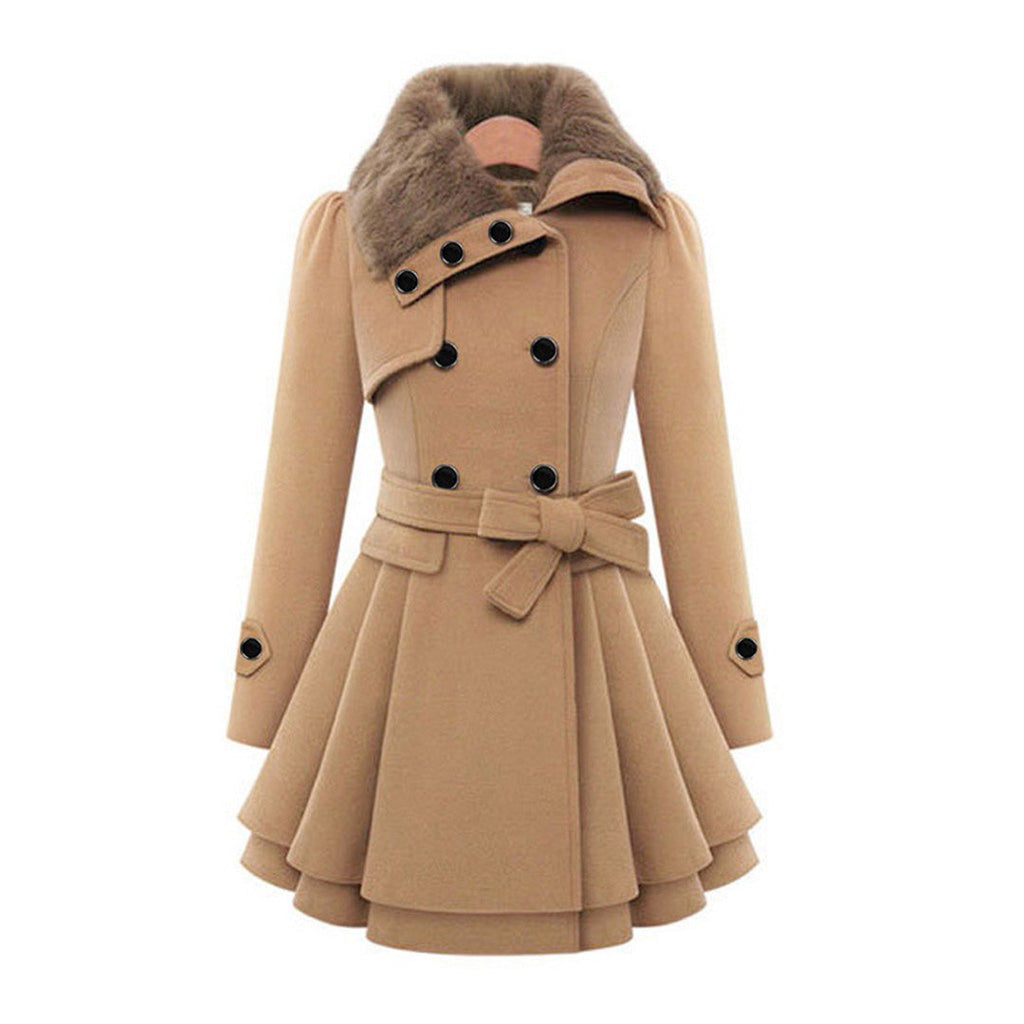 Almera | Manteau d'hiver pour femme – doublure en fourrure, croisé, ceinture, chaud et élégant