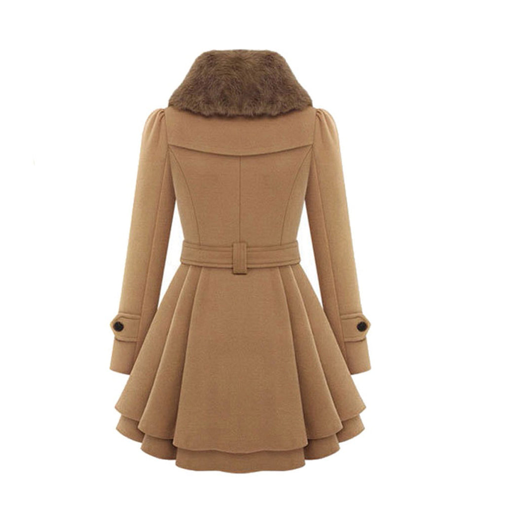 Almera | Manteau d'hiver pour femme – doublure en fourrure, croisé, ceinture, chaud et élégant