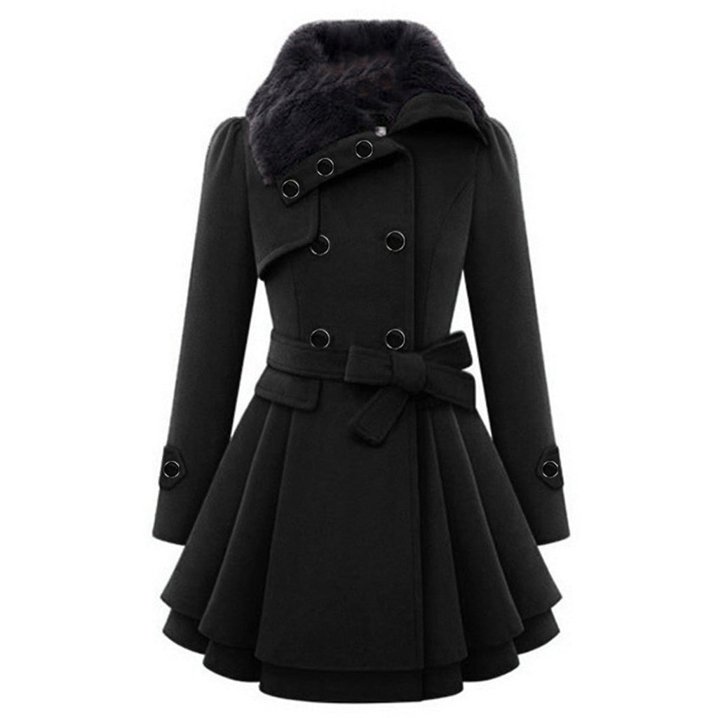 Almera | Manteau d'hiver pour femme – doublure en fourrure, croisé, ceinture, chaud et élégant